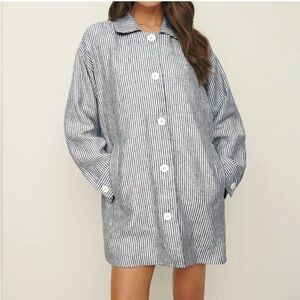 Reformation Navy and White Striped Trench Coat